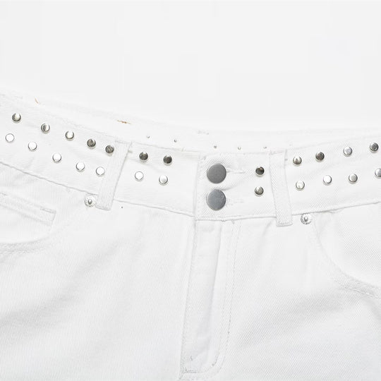 Damen modische Denim-Shorts mit dekorativem Nietenbund R&B