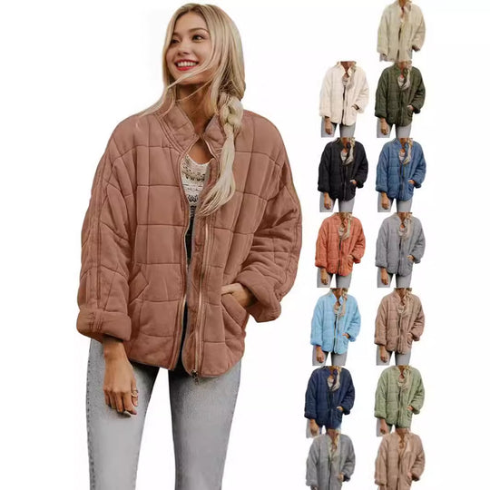 Damen gesteppte Kapuzenjacke mit Reißverschluss und Taschen R&B