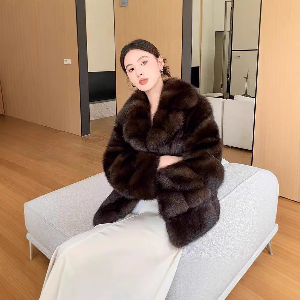 Damen luxuriöse und warme Kunstpelzjacke R&B