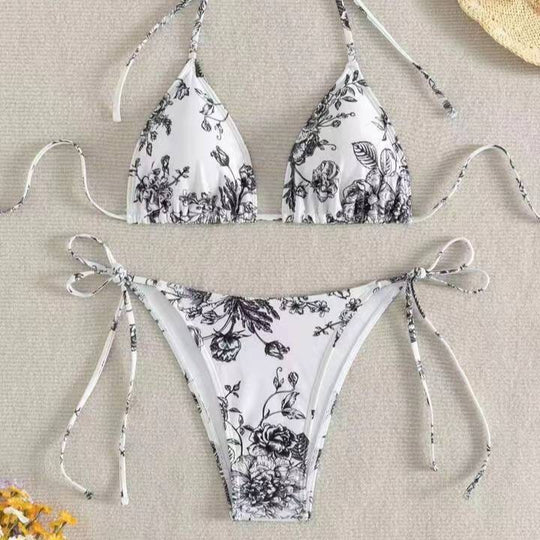 Damen Triangel-Bikini-Set mit zarten Blumenmotiven R&B