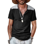Herren Kurzarm-Henley-Shirt mit kontrastierenden Schulterdetails und praktischer Brusttasche R&B