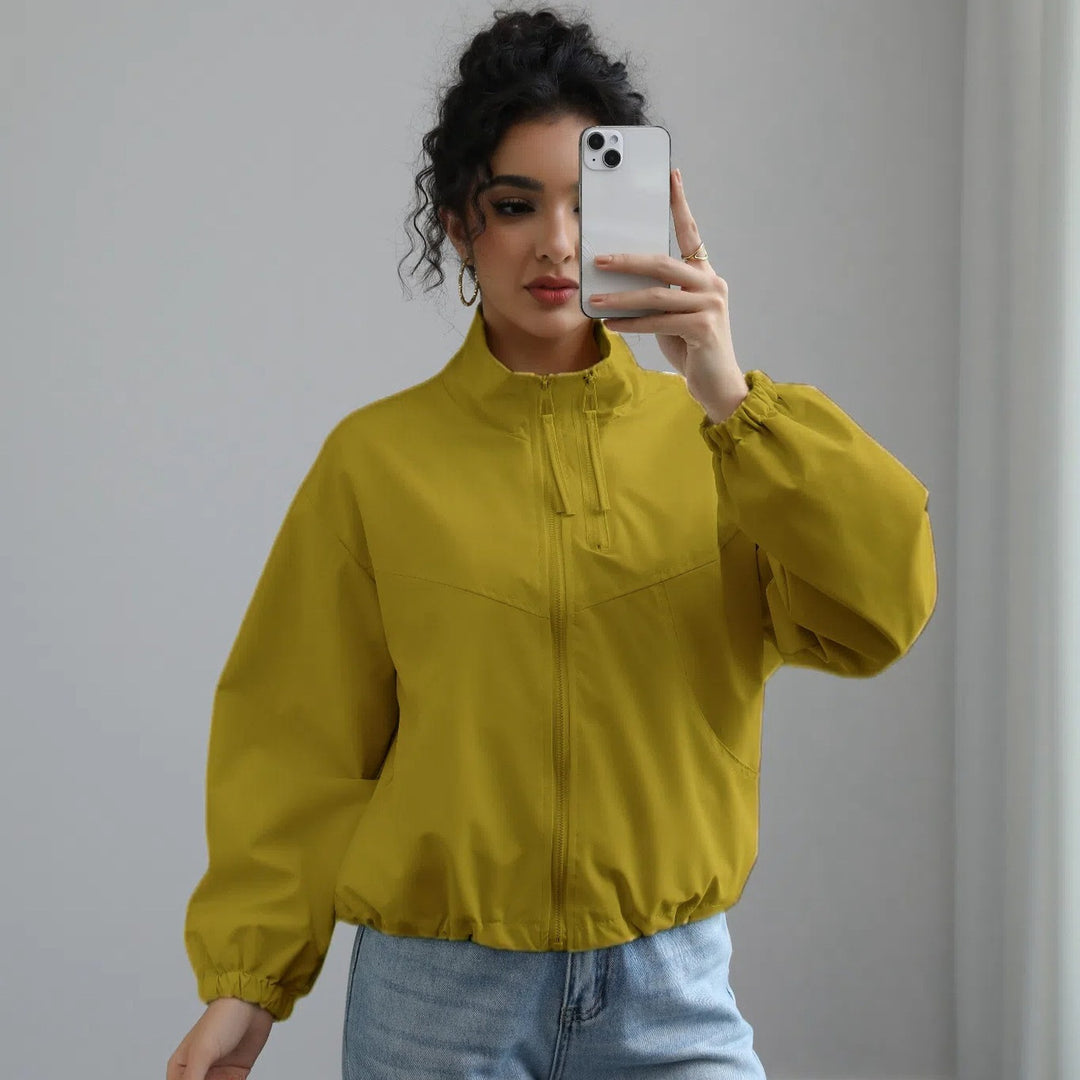 Damen modische Übergangsjacke mit hohem Kragen und elastischem Bund R&B