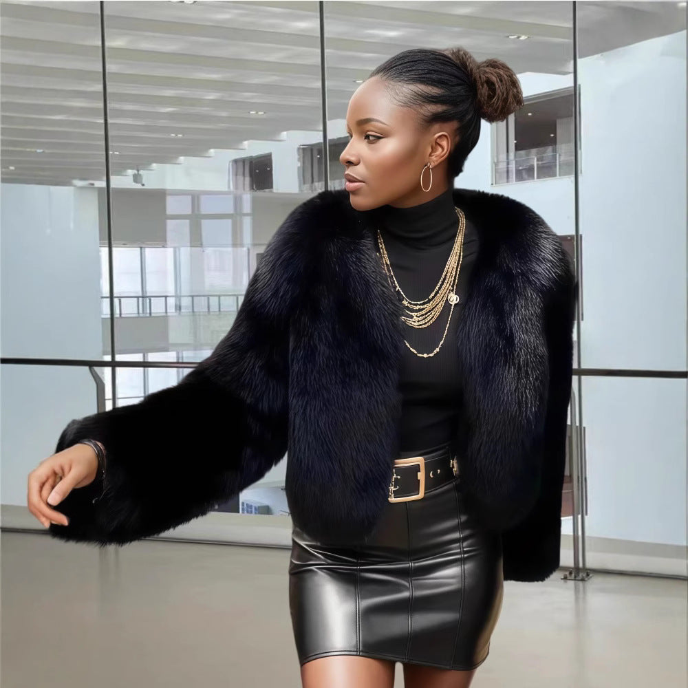 Damen Fleece Kunstpelzmantel R&B