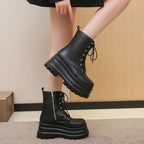 Damen Chunky-Stiefel mit trendiger Plateausohle und Schnürung R&B