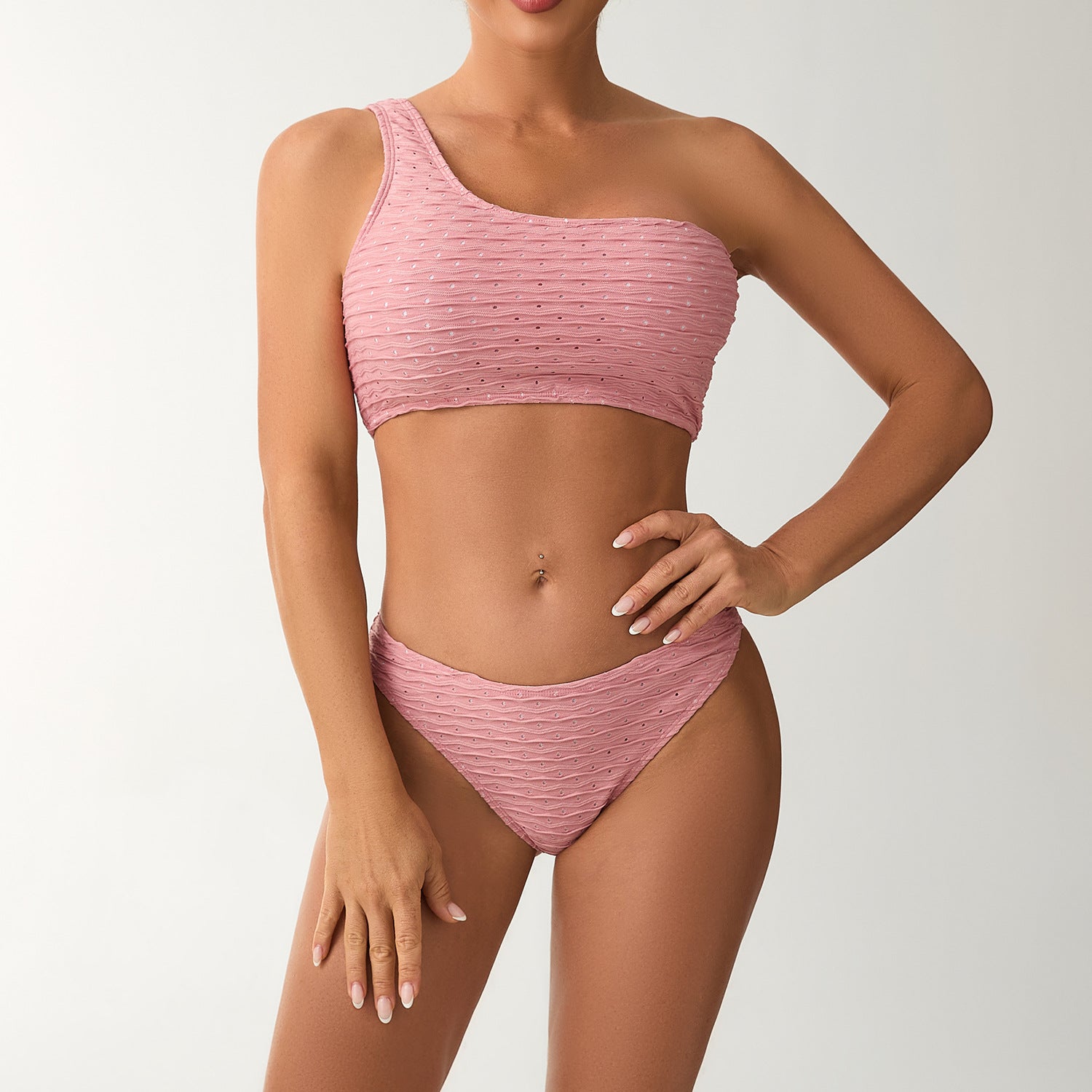 Damen Einseitiger Bandeau-Bikini mit strukturierter Oberfläche R&B