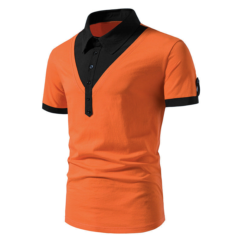 Herren Kurzarm Poloshirt mit V-Ausschnitt und kontrastierendem Kragen