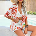 Damen Modisches Zweiteiliges Sommeroutfit mit kurzärmeligem Hemd und Shorts R&B