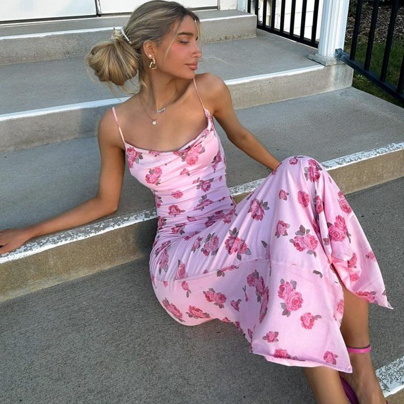 Damen Sommerkleid mit floralem Druck und schulterfreien Trägern R&B