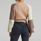 R&B | Pullover Sweatshirt Übergröße Fit Gerippter Strick Mock Neck Glockenärmel