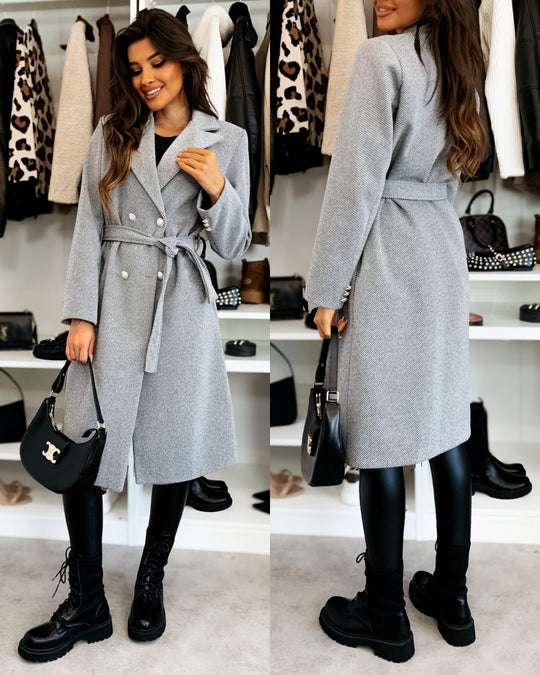 Damen Eleganter Trenchcoat mit taillierbarem Gürtel und Doppelreiher R&B