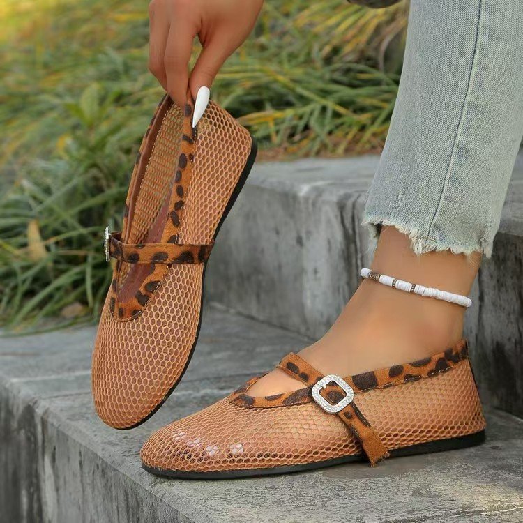 Damen Ballerinas mit modischem Netzdesign und dekorativem Riemchen R&B