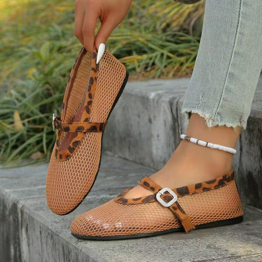 Damen Ballerinas mit modischem Netzdesign und dekorativem Riemchen R&B