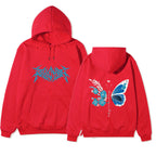 Damen Kapuzenpullover mit einzigartigem Schmetterlings- und Blumenmotiv