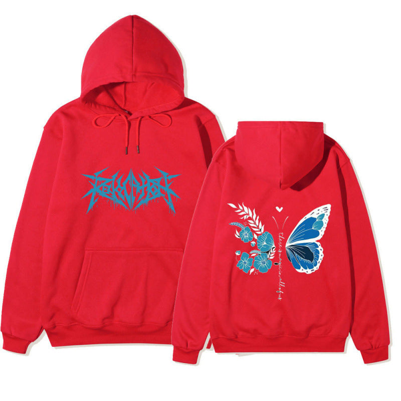 Damen Kapuzenpullover mit einzigartigem Schmetterlings- und Blumenmotiv