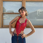 Damen Leder-Corset-Top mit Schnürung und asymmetrischem Schnitt R&B