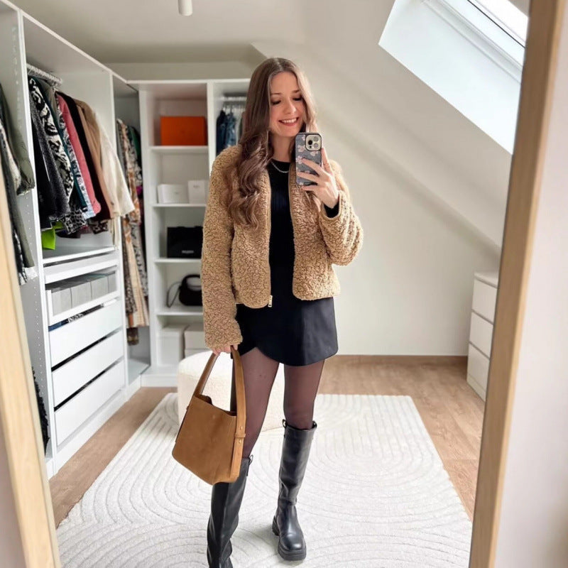 Damen Teddyjacke mit Reißverschluss und seitlichen Eingrifftaschen R&B