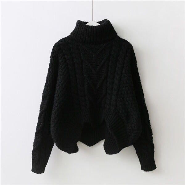 Damen Grobstrickpullover mit hochgeschlossenem Kragen und Zopfmuster R&B