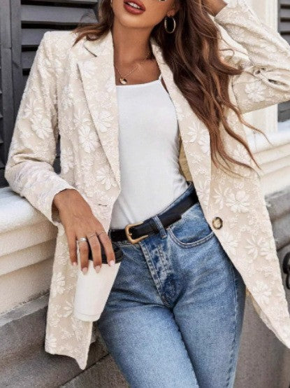 Damen Elegante Blazerjacke mit floralem Stickdesign R&B