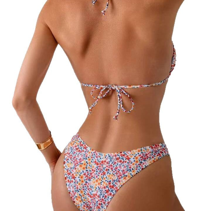 Damen Triangel-Bikini mit floralem Muster und verstellbaren Trägern R&B