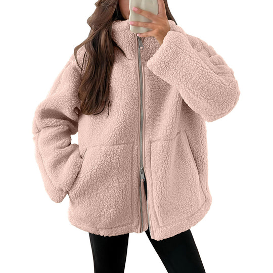 Damen Kuschelige Teddy-Jacke mit Reißverschluss R&B