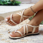 Damen Flache Riemchen-Sandalen mit geflochtenen Details R&B