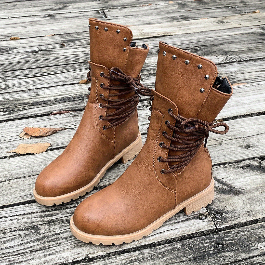 Damen modische Schnürstiefel mit einzigartigen Nietenakzenten R&B