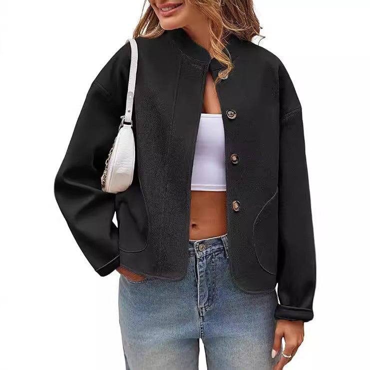 Damen modische Oversized-Jacke mit Knöpfen und seitlichen Taschen R&B