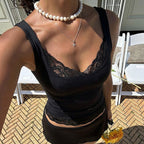 Damen Spitzen-Crop-Top mit schmalen Trägern und elastischem Unterbrustband R&B