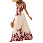 Damen Maxikleid mit tiefem V-Ausschnitt und floraler Applikation R&B