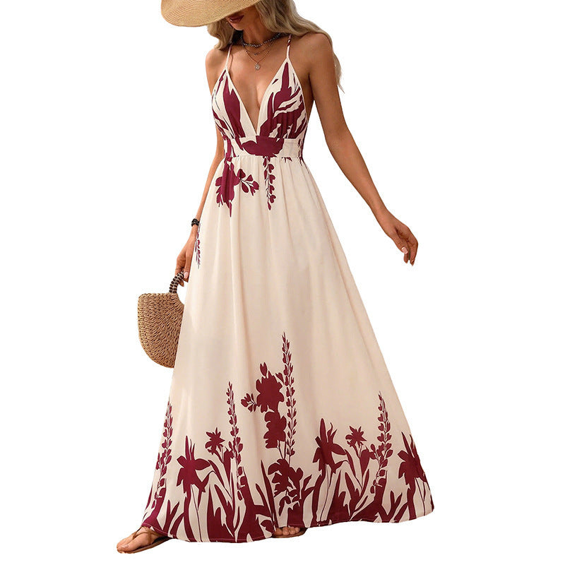 Damen Maxikleid mit tiefem V-Ausschnitt und floraler Applikation R&B