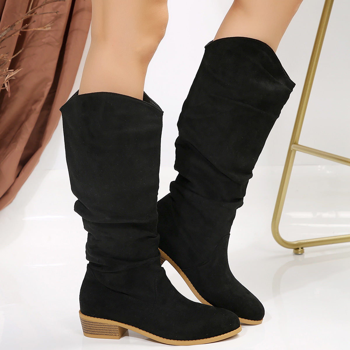 Damen Überknee-Stiefel mit modischem Design und komfortablem Blockabsatz R&B