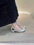 Damen elegante Ballerina-Schuhe mit glänzender Oberfläche und komfortablem Blockabsatz R&B