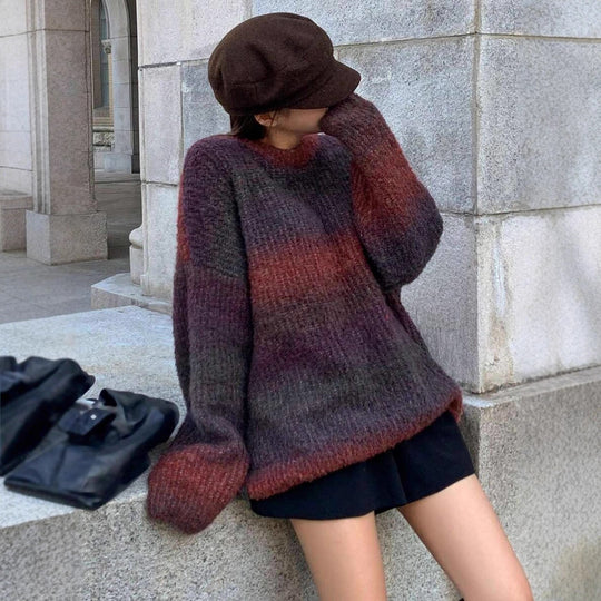 Damen Oversized Strickpullover mit modernem Farbverlauf und weichem Material R&B