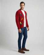 Lässige Retro Strickjacke mit bunten Regenbogen-Knöpfen und feiner Stickerei