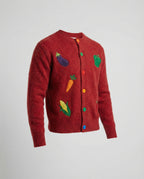 Lässige Retro Strickjacke mit bunten Regenbogen-Knöpfen und feiner Stickerei