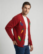 Lässige Retro Strickjacke mit bunten Regenbogen-Knöpfen und feiner Stickerei