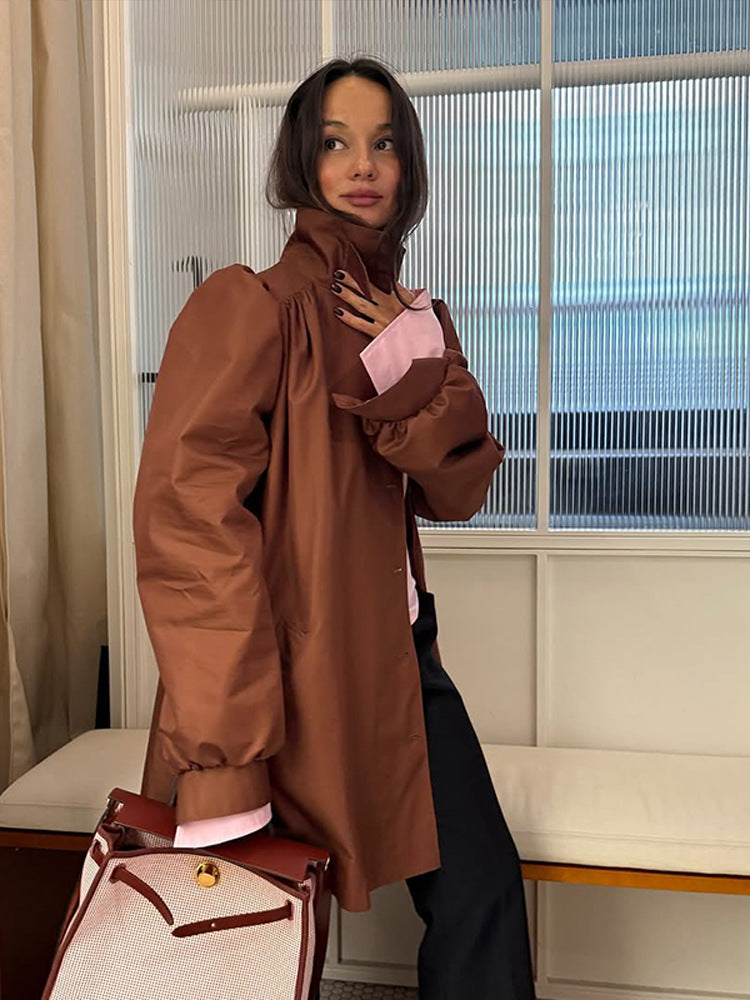 Damen Oversized Kunstlederjacke mit voluminösen Ärmeln R&B