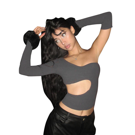Damen asymmetrisches Langarmshirt mit Cut-out und innovativem Designs R&B
