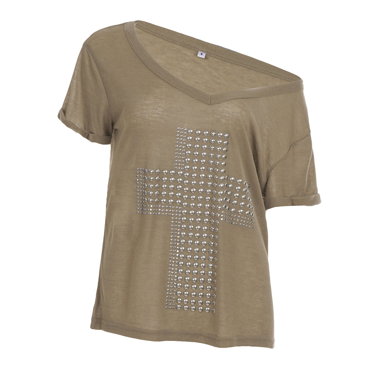 Damen stylisches Oversized T-Shirt mit Kreuz-Print und Glitzerdetails R&B