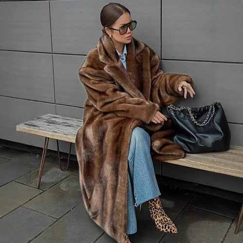 Damen luxuriöser Kunstpelzmantel R&B