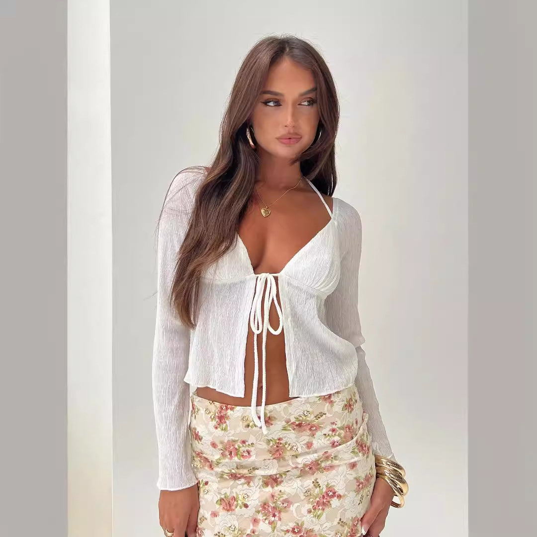Damen verspieltes Langarmshirt mit Kordelzug R&B
