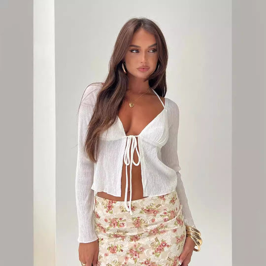 Damen verspieltes Langarmshirt mit Kordelzug R&B