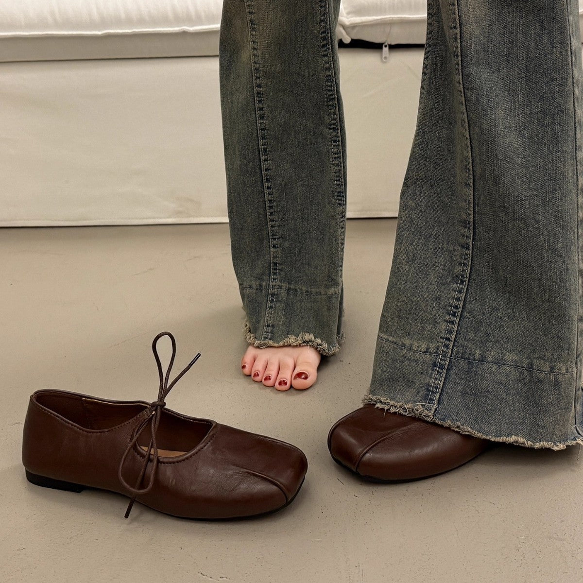Damen Ballerina-Schuhe mit elegantem Schnürdesign und komfortablem Fußbett R&B