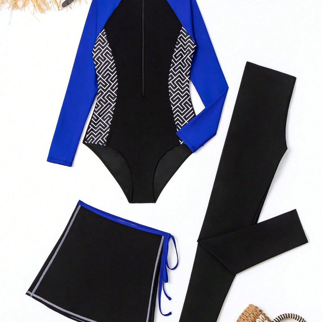 Damen Sportlicher UV-Schutz-Schwimmanzug mit langem Arm und Rock R&B