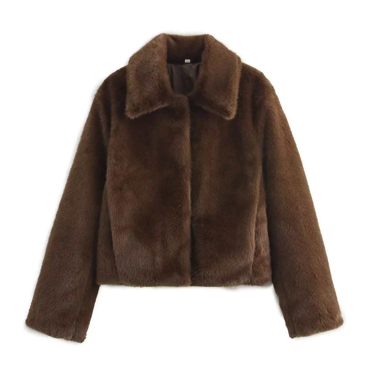 Damen Flauschige Kunstfelljacke mit elegantem Kragen und offenem Schnitt