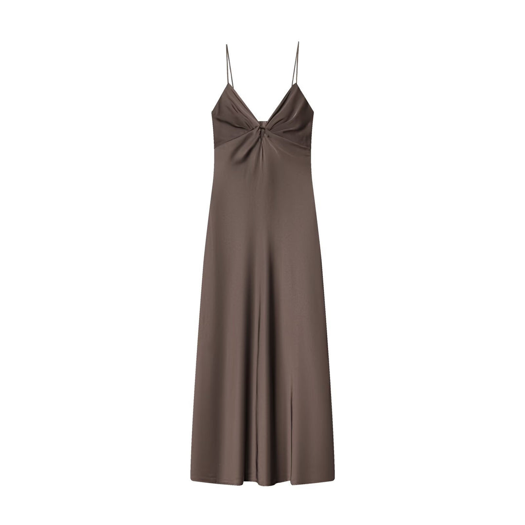 Damen Maxikleid mit elegantem Wasserfallausschnitt und zarter Drapierung R&B