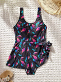Damen Einteiler-Badeanzug mit floralem Design und Wickelrock R&B