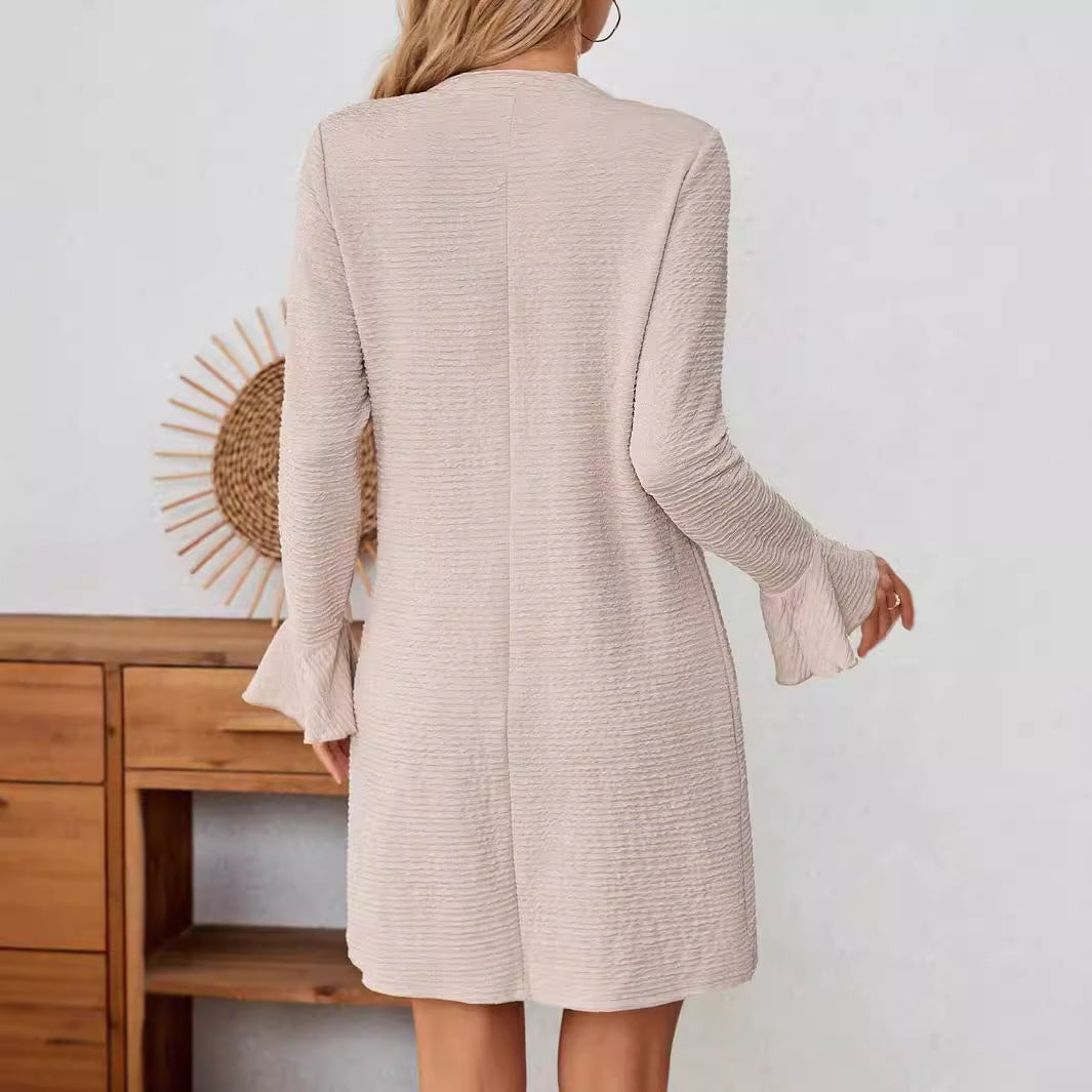 Damen Freizeitkleid mit elegantem V-Ausschnitt und romantischen Rüschendetails R&B