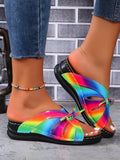 Damen bunte Slip-On Pantoletten mit dekorativem Knoten R&B