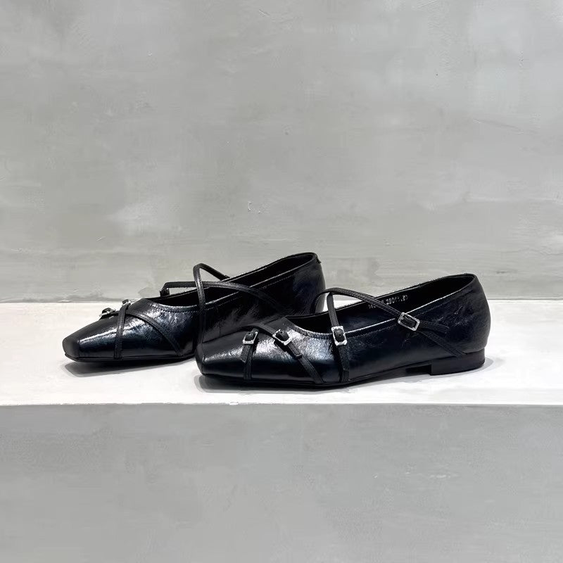 Damen elegante Ballerinas mit modischen Riemchen und exquisite Schnallenverzierung R&B